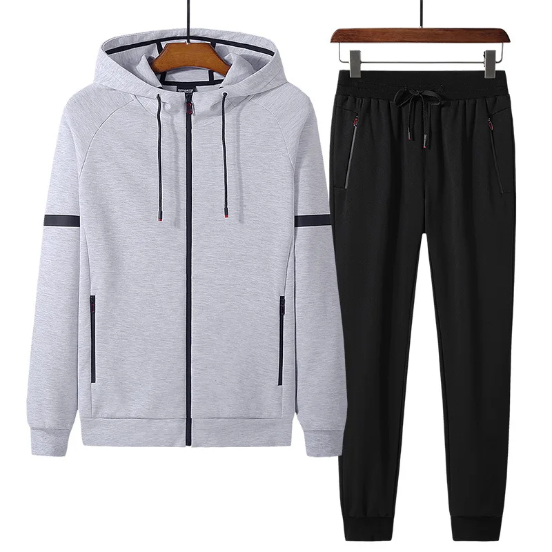 

8XL Autumn Men Sportswear Sweatsuit Zipper Pocket Zip Up Hoodie Jacket+sweatpant Casual Jogger Running Outfit Gym Set Sport Suit