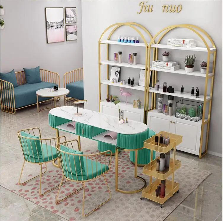Marble double deck manicure table and chair suit Nordic single double manicure table net red economic and tabl