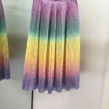 Осень новая женская мода Радуга градиент кружевная плиссированная юбка 0724