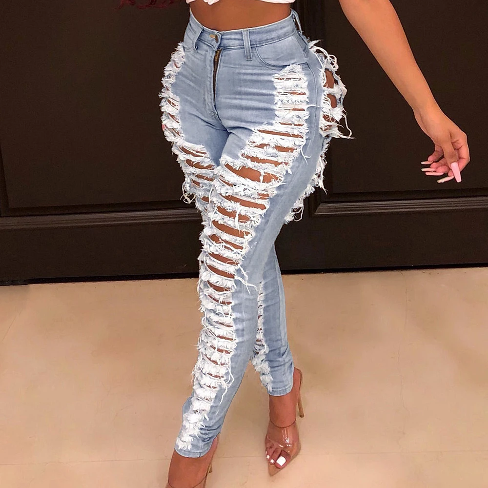 JODIMITTY Sexy Jeans rasgados para damas de moda Casual Club Denim Pantalones mujer Bodycon hueco lápiz largo Jeans Vestidos|Pantalones - AliExpress