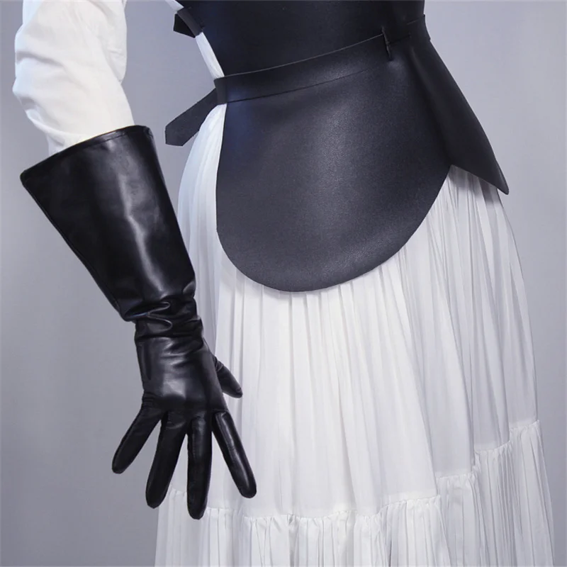 

Unisex Genuine Leather Touch Screen Long Gloves 38cm Large Sleeves Puff Sleeves Black 3-DXZP01