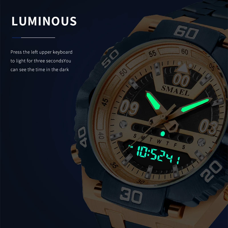 SMAEL Watch Male 2021 Sports Digital Watches Men Waterproof Steel Military Quartz Watch For Men Wristwatch Relogio Masculino