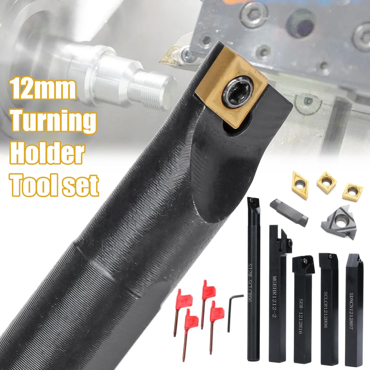 

12MM Shank 5Pcs Turning Holder Tool set With Blade&Wrench For Turning Tool Lathe & CNC 40Cr Alloy Steel
