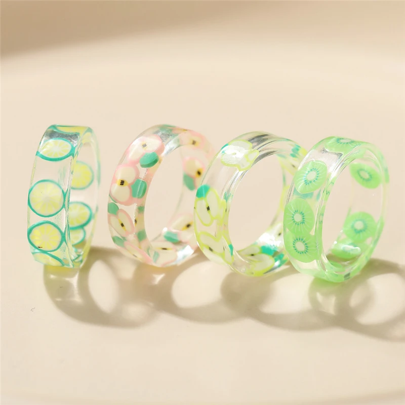 17KM Korean Colorful Transparent Resin Acrylic Rings Set for Women Trendy Geometric Square Round Ring Wedding Jewelry