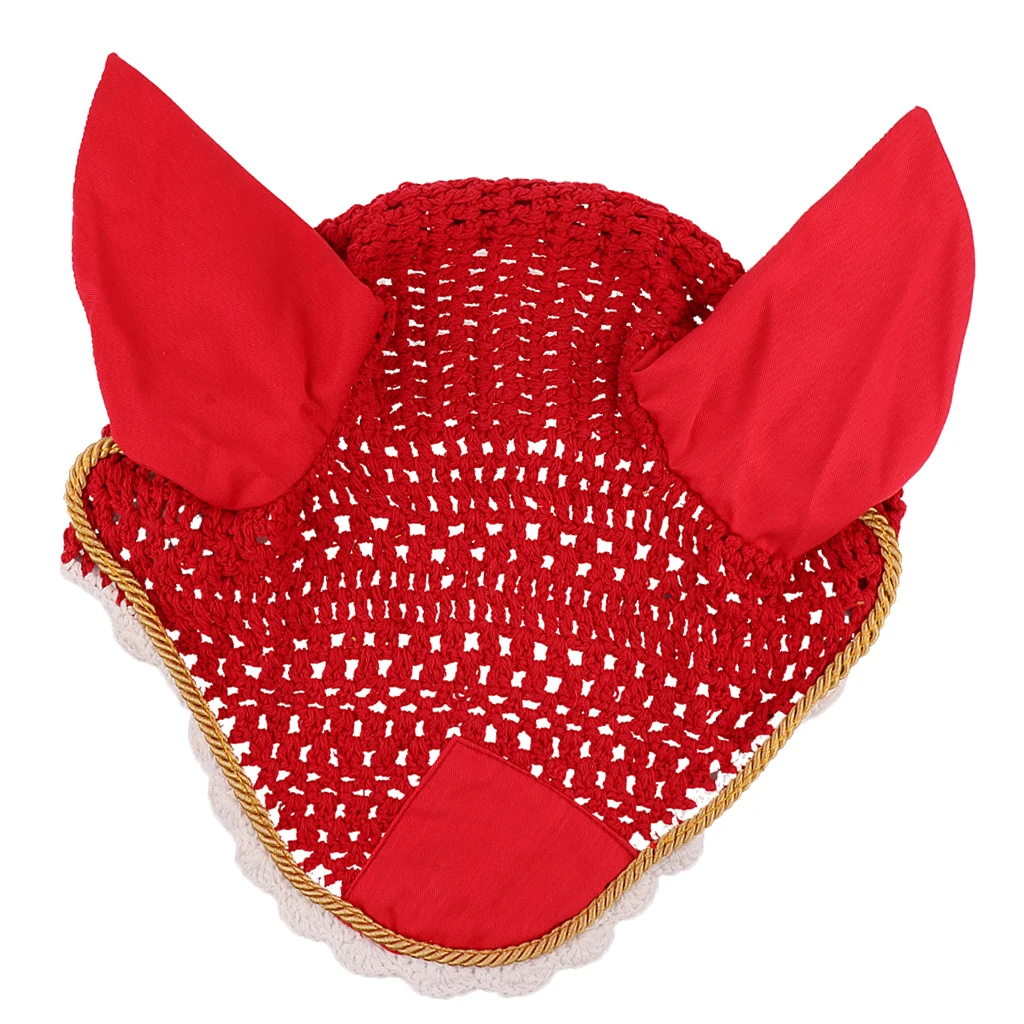 Soft Cotton Hand Crochet Breathable Fly Veil With Ears For Horse