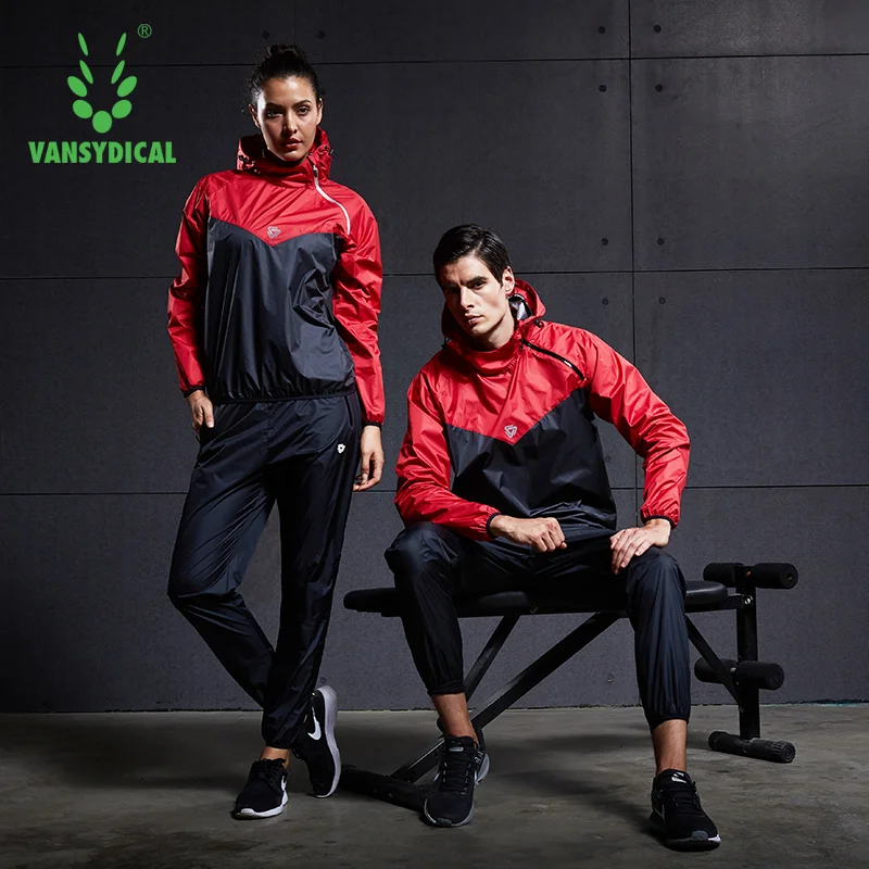 VANSYDICAL комплект одежды для спортзала мужские женские толстовки Спортивная одежда для бега фитнес тренировка потеря веса потливость сауна спортивный костюм
