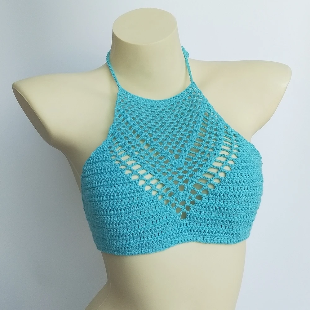 Women Sexy Bikini Tops High Neck Hollow Out Halter Swimwear Crochet Separate Swimsuit Bikini Bra Hot Sale 1