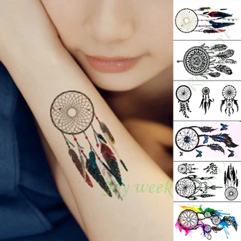 

Waterproof Temporary Tattoo Sticker Dream weaving feather color fake tatto hand arm foot flash tatoo for kid girl men women