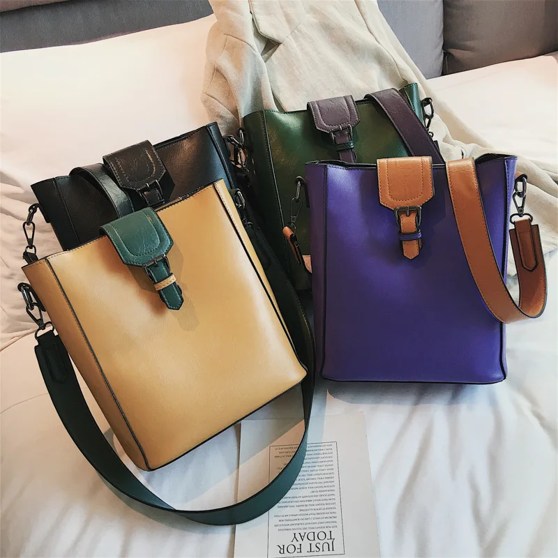 

Europe and the United States style large capacity bucket bag two-piece color magnetic buckle shoulder diagonal girl's bag