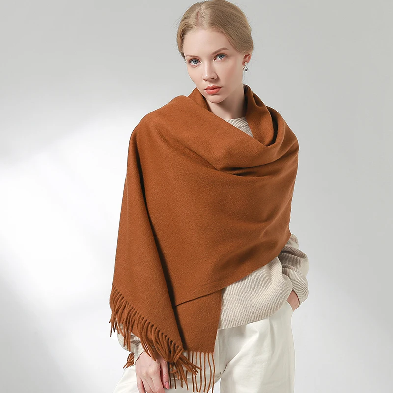 100% Real Wool Scarf Women Warm Shawls and Wraps for Ladies Stole Femme Solid Warps Winter Cashmere Wool Scarves Luxury Pashmina