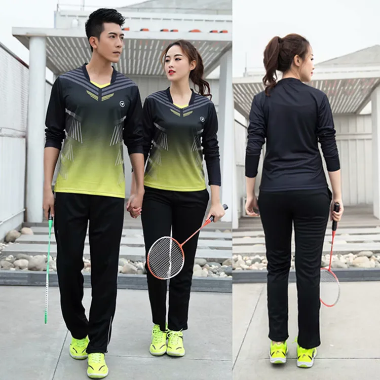 High Quality Women& Men Long Sleeve Tennis Shirts Pants Tracksuits Autumn Badminton Set Table Tennis Uniform Sports Kit Custom