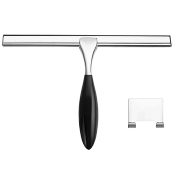 

Shower Squeegee, Stainless Steel Bathroom Glass Squeegee for Shower with Longer Non-Slip Handle Adhesive Hook for Shower