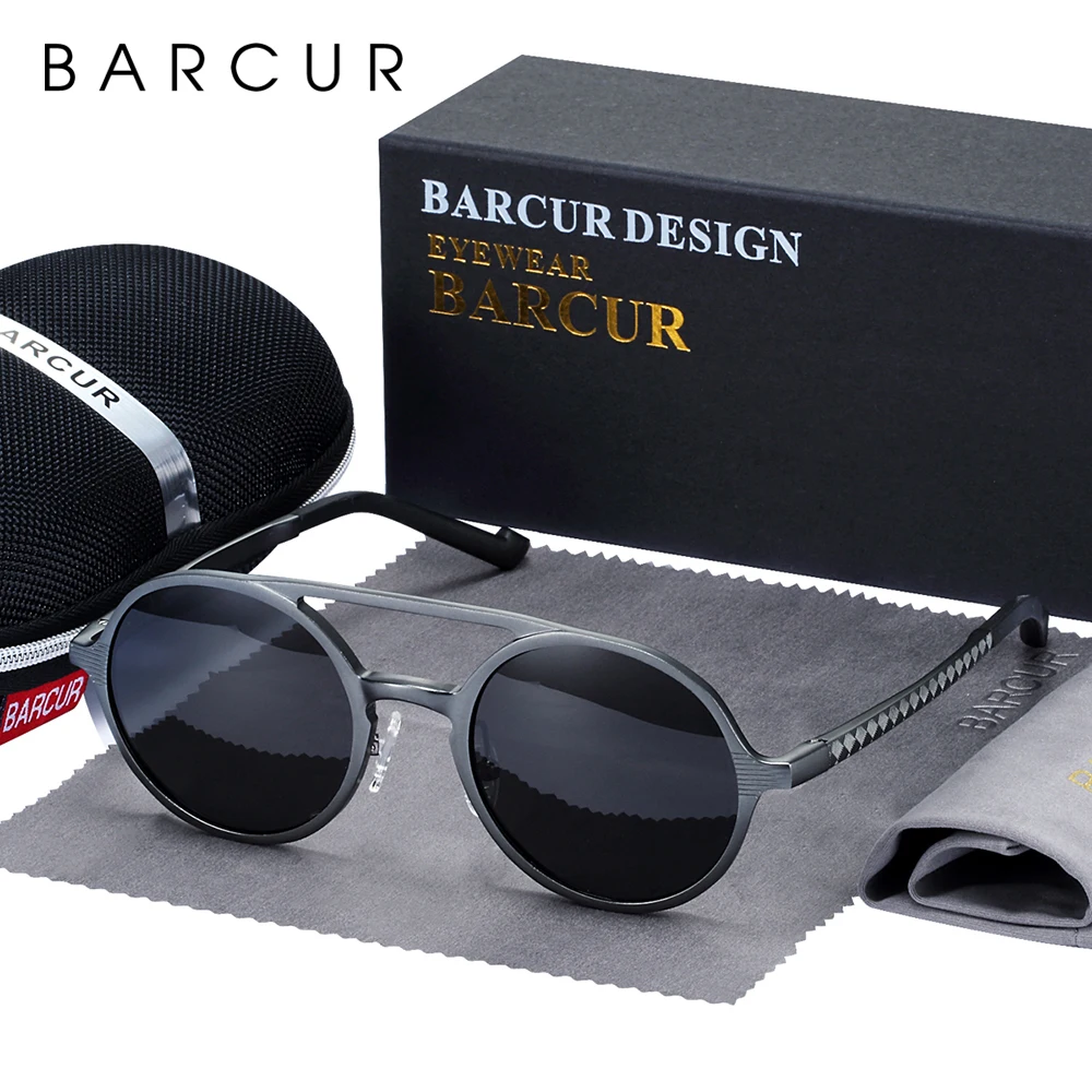 BARCUR, стимпанк, мужские солнцезащитные очки, мужские, брендовые, для вождения, поляризационные, круглые, солнцезащитные очки, алюминий, магний, oculos de sol, мужские