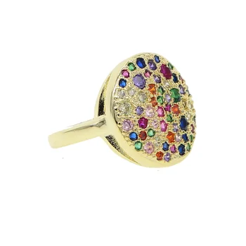 

Dainty Rainbow stone round Ring Colorful Multi Color CZ Eternity Baguette Finger Gold Ring Women Females Jewelry Accessory