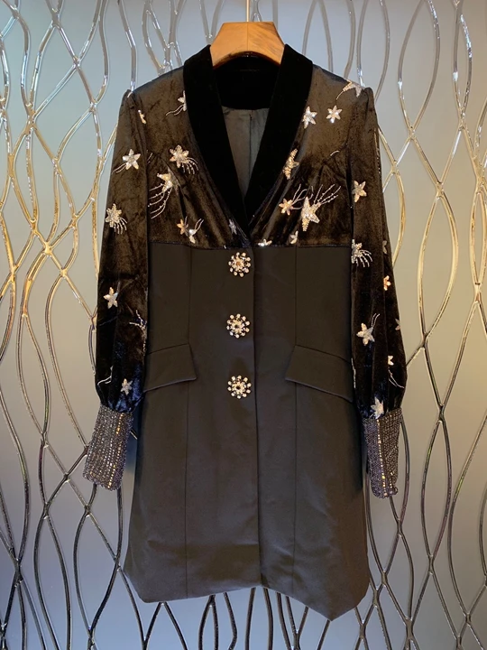 

2019 Early Autumn New Lady's Flip Collar V-Collar Printed Mosaic Pattern Long Sleeve Dress 819