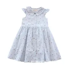 Милое Платье для девочек; летние хлопковые платья без рукавов в синюю полоску с цветочным принтом для маленьких девочек; детское платье принцессы; детская одежда