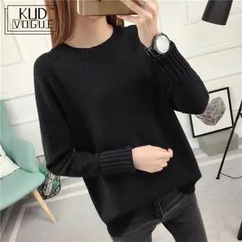 

Korean Lady Sweater Pullover Autumn Winter Jumper Knitted Womens Clothing O-neck Long Sleeve Solid Slim Elastic Cashmere Sweater