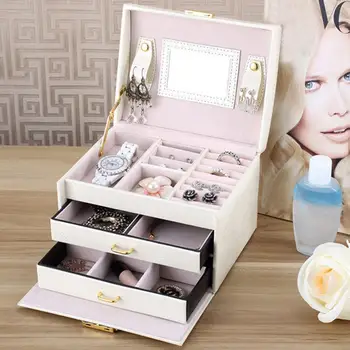 

Portable 3 Layers Double Pumping Earrings Bracelet Necklace Cosmetics Storage Drawer Organizer Princess Jewelry Storage Box