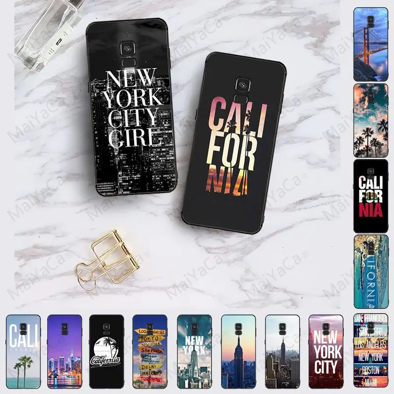 Чехол для телефона California Cool New york Boston Miami черный чехол samsung Galaxy A10 A8 A6 A7 A9 A30 A50 A70 |