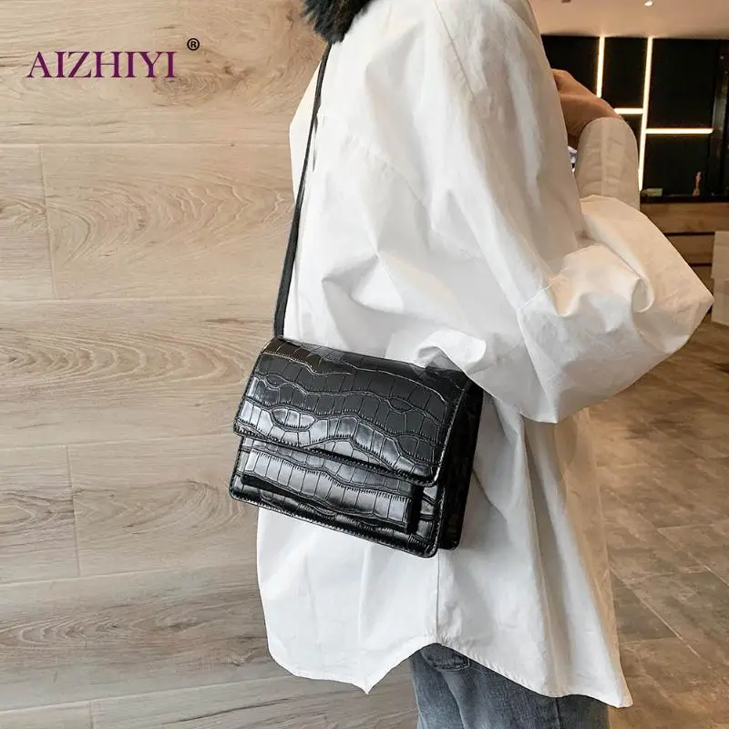 

Women's Handbags 2020 Fashion New High Quality PU Leather Women Handbags Female Solid Flap Stone Pattern Shoulder Messenger Bag