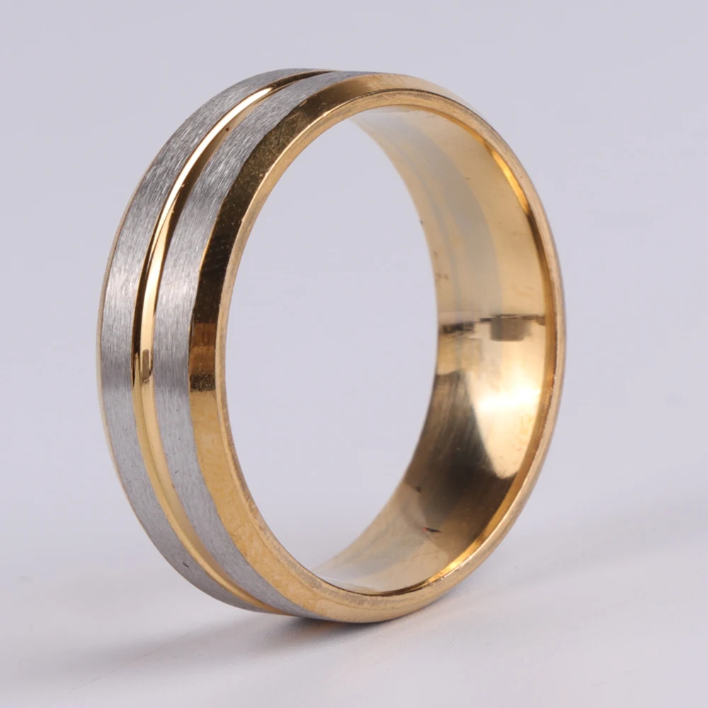 Новая мода 8 мм нержавеющая сталь синий желобок кольцо золотая полоса цвет Мужские и женские обручальные кольца для друзей подарок