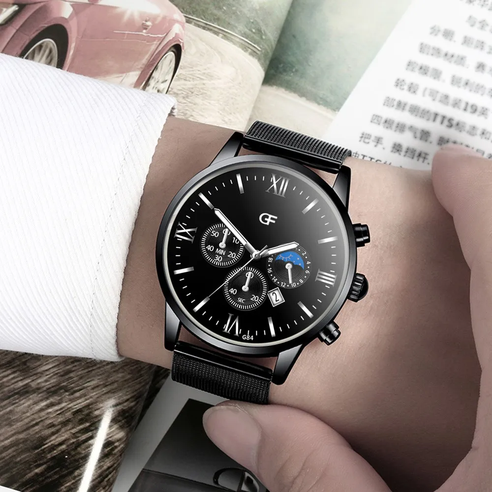 

GF Quartz Wristwatches for Men Watches Luxury Top Brand 2020 Stainless Steel Straps Calendar Round Dial montre homme G84-SHW