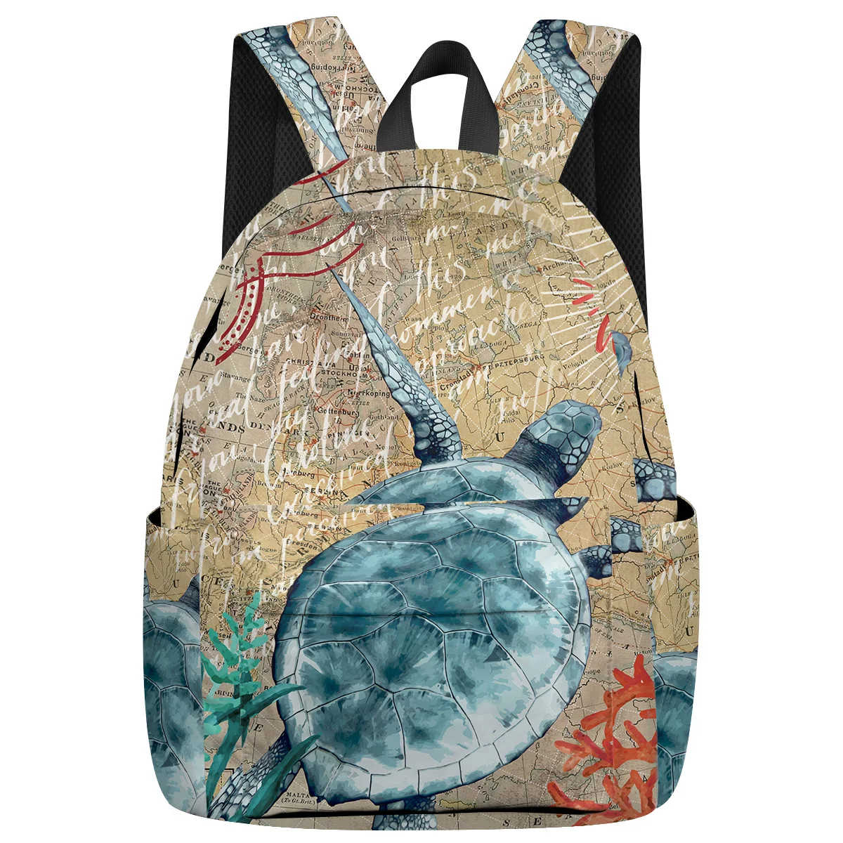 

Turtle Retro Map Backpack With Wheels Scratch-Resistant Athletic Backpack Laptop Backpacks Outdoor Explorer Water Resistant