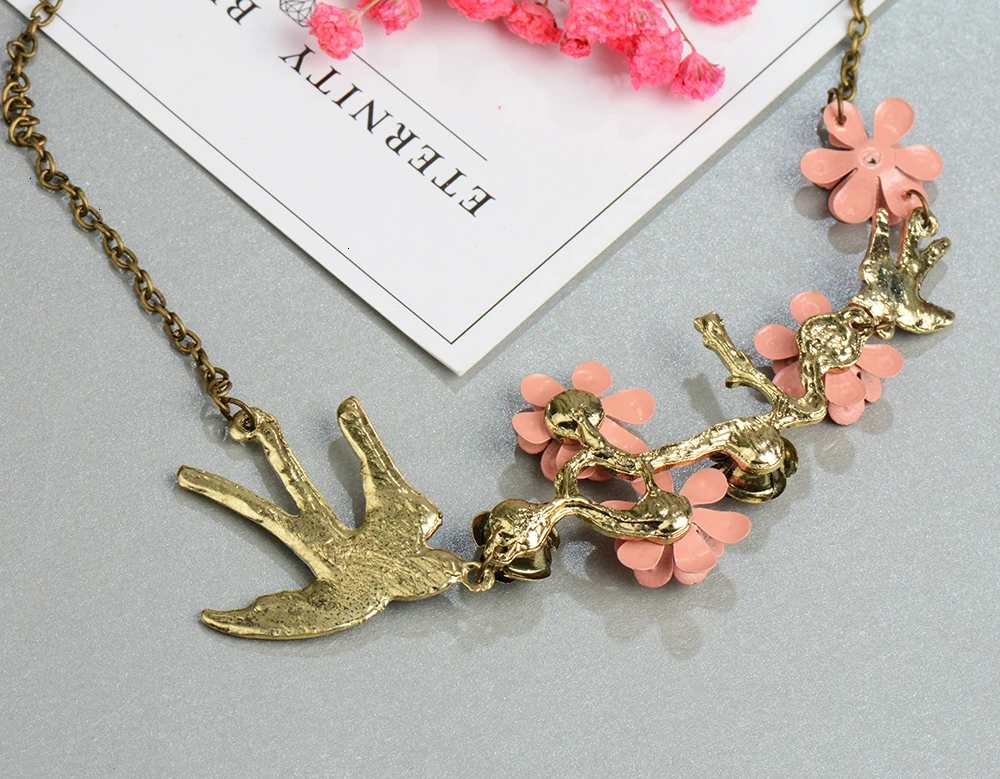 Модные Винтаж цепи кристаллы птица Cherry Blossom Bijoux колье состояние для мужчин t ожерелья с подвесками для женщин ювелирные изделия 2019