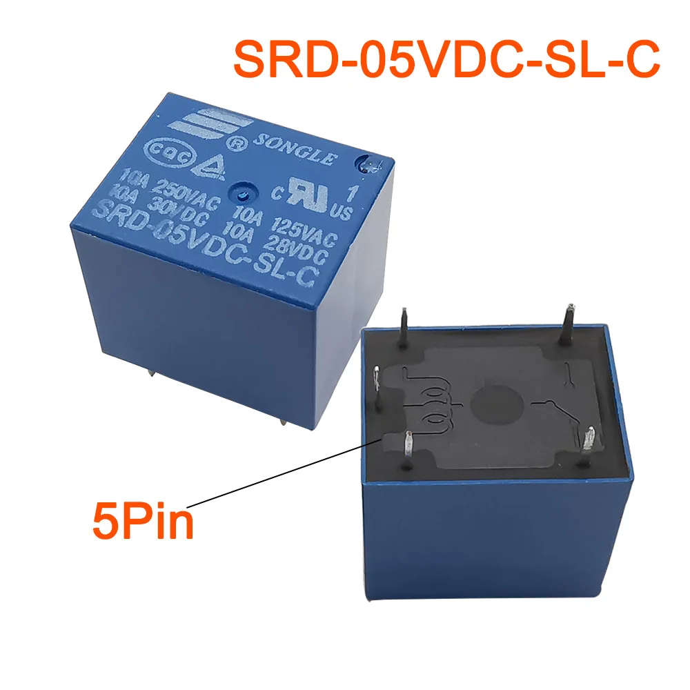 2Pcs Mini 5V DC Coil Power Relay SRD-5VDC-SL-C PCB 5 Pin Type 