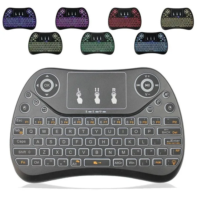 Цветная беспроводная клавиатура с подсветкой на русском и английском языках, беспроводная мини-клавиатура 2,4 ГГц, сенсорная панель с подсветкой i8 Air mouse для Android tv Box PC - Цвет: 7 Color Backlight T2