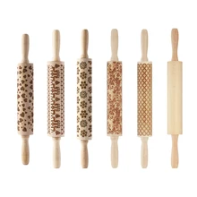 Тисненые Деревянные Скалки с цветочным узором, деревянные лазерные гравированные для домашнего или рождественского печенья