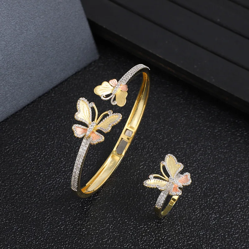 

EYER Luxury Personality Temperament Butterfly Baguette Bracelet Ring For Women Wedding Party Zircon DUBAI Bridal Jewelry Gifts