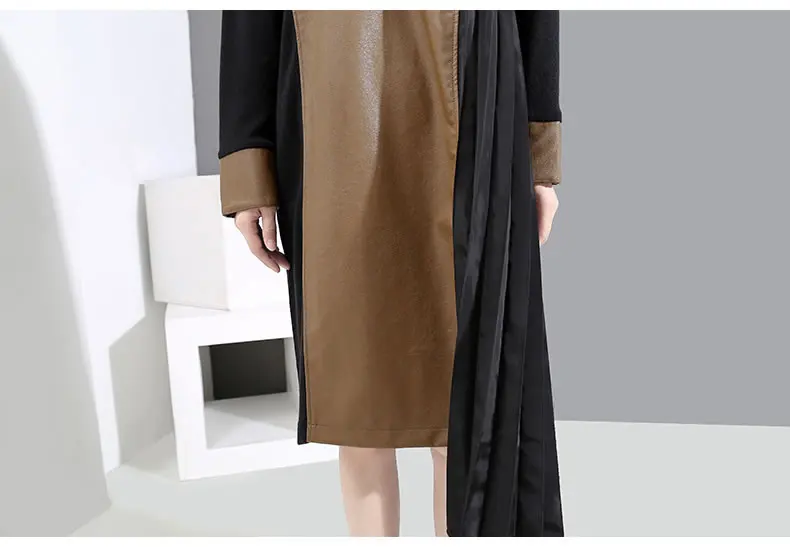 XITAO размера плюс лоскутное платье из искусственной кожи женская одежда зима ассиметричный пуловер полный рукав подходит ко всему элегантное платье Новинка ZLL4524