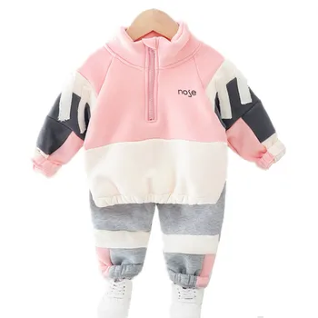 

Autumn Winter New Two - Piece Suit Korean VersionOf Children Color Matching Leisure Suit With Velvet For Boys And Girls Thicker