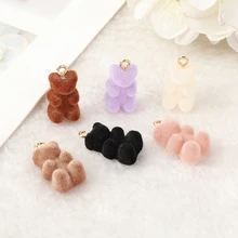 50Pcs Velvet Gummy Bear Charms Flatback Resin Pendant Jewlery Findings For Earring Necklace Diy Making