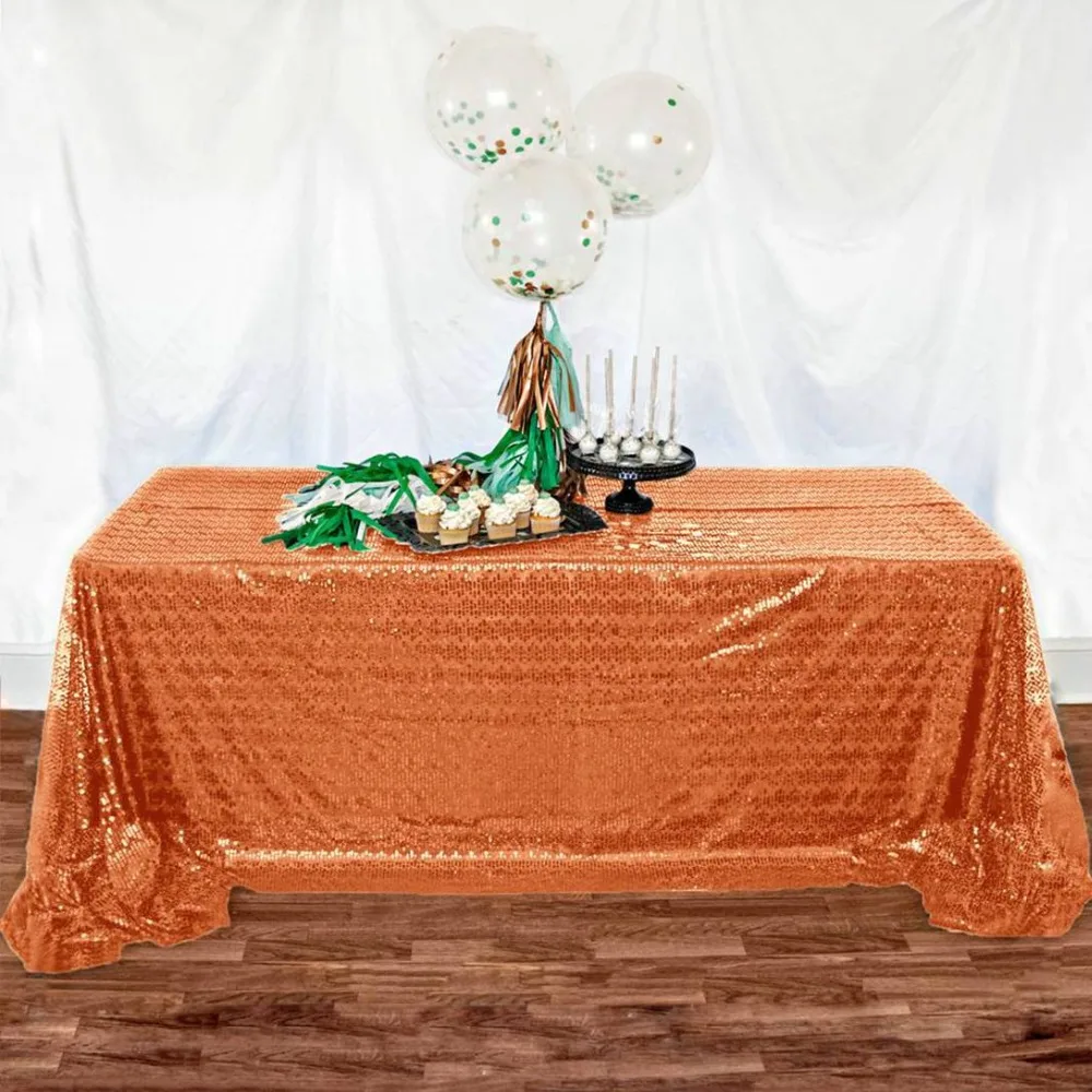 Glitter Tablecloth Orange 90x90 Inch Sequin Tablecloths Square Party Table Cover Table Decorations-M0928