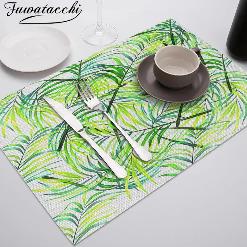 

Fuwatacchi Green Leaves Pattern Tablemats Reusable Dining Table Placemat for Kitchen Restaurant Tableware Tea Cup Coasters