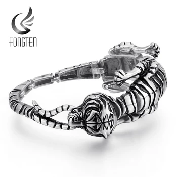 

Fongten Tiger Mens Bracelet Blacken Stainless Steel Animal Cool Wrist Band Punk Bangle Bracelets Fashion Jewelry 2020
