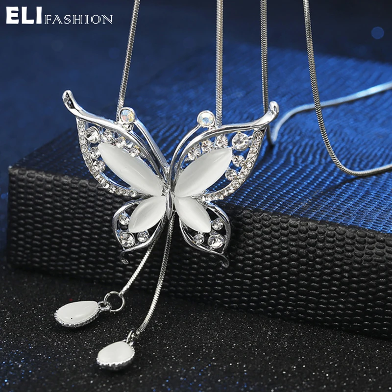 ELIfashion белое ожерелье с подвеской-бабочкой со стразами Женская цепочка для