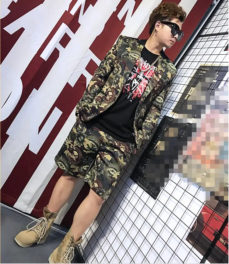 S-6XL! Летние Новые мужские Клубные камуфляжные костюмы в стиле хип-хоп для гостей куртки