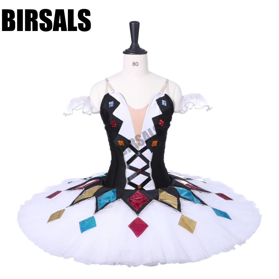 

Free Shipping Adult black white Harlequin professional classical ballet pancake tutu ballerina Performance tutuBT9050