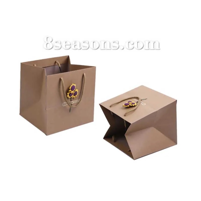 

2PCs High quality Rectangle square Brown Sunflower Party Gift paper Bags with handles Gift Packing Treat gift Bags