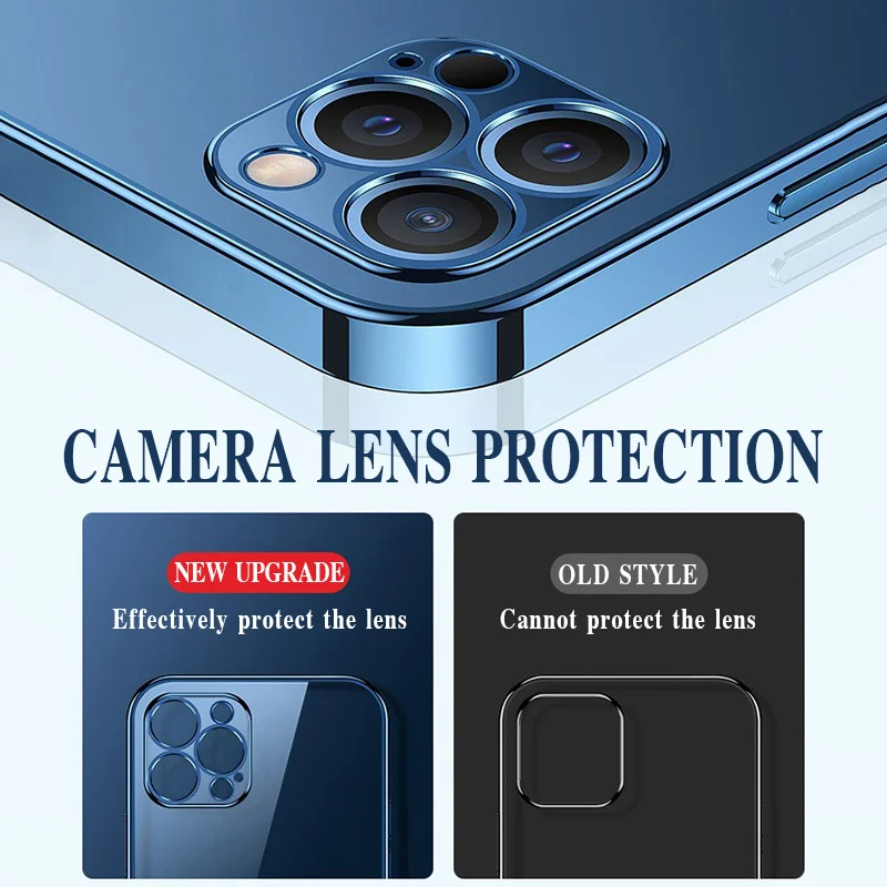 Luxury Square Frame Plating Clear Phone Case For iPhone 12 11 Pro Max Mini X XR XS 7 8 Plus SE 2 2020 Transparent Silicone Cover