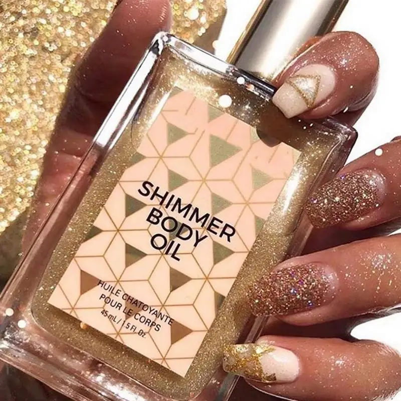 45ml Diamond Glitter Highlighter Shimmer Body Oil Face And Body Brighten Natural Contour Bronzer Palette Liquid Makeup Cosmetic