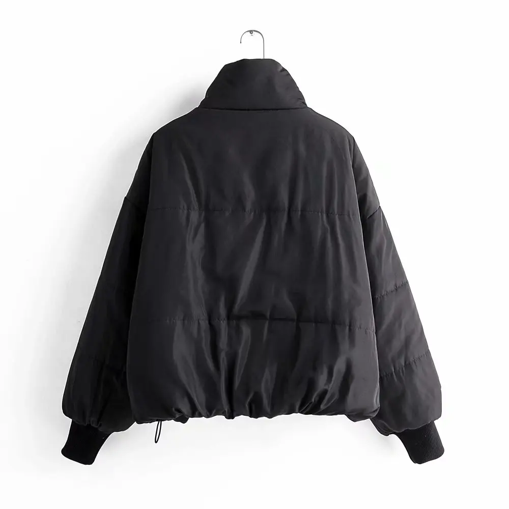 Женские зимние парки, модные черные однотонные женские теплые простые хлопчатобумажная одежда на молнии с высоким воротником и карманами