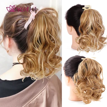 

HUAYA Short Wavy Curly Ponytail Synthetic Hair Clip In Tail False Hair Hair Extensions Ponytail Drawstring Hairpiece for Women