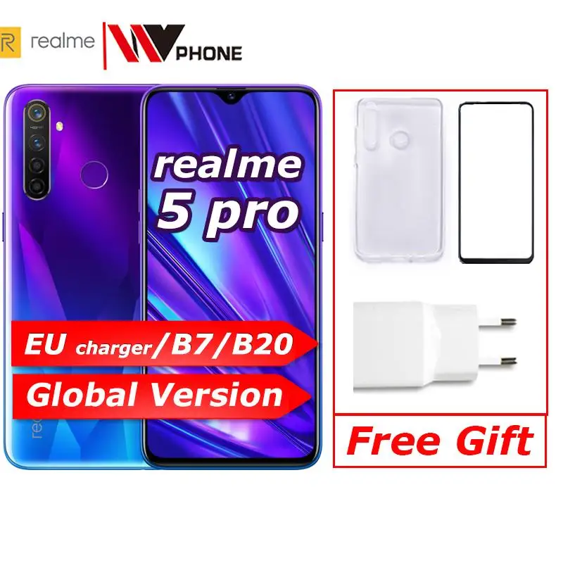 Realme 5 Pro глобальная версия VOOC 20 Вт быстрое зарядное устройство 6,3 vinch мобильный телефон Snapdragon 712 AIE Восьмиядерный 48мп четырехъядерный