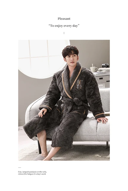 Men's Winter Letter Jacquard Bathrobe Home Clothes Long Sleeved Flannel  Quilted Robe Coat Male Keep Warm Long Bath Robes XXXL - AliExpress