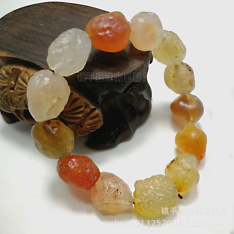 

Natural Alashan Rough Stone Agate Bracelets Wholesale Men And Women-Color Agate Original Leather Primary Color Bracelets Direct