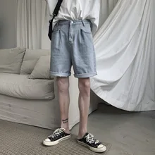 Модные повседневные мужские джинсовые шорты больших размеров однотонные тонкие джинсовые короткие брюки рваные джинсы длиной до колена